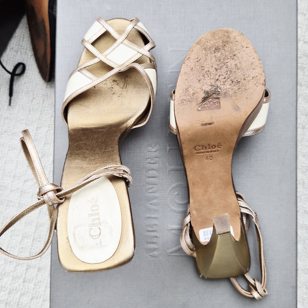 Chloe Metallic Strappy Heels - Cream and Tan - Picture 3 of 7